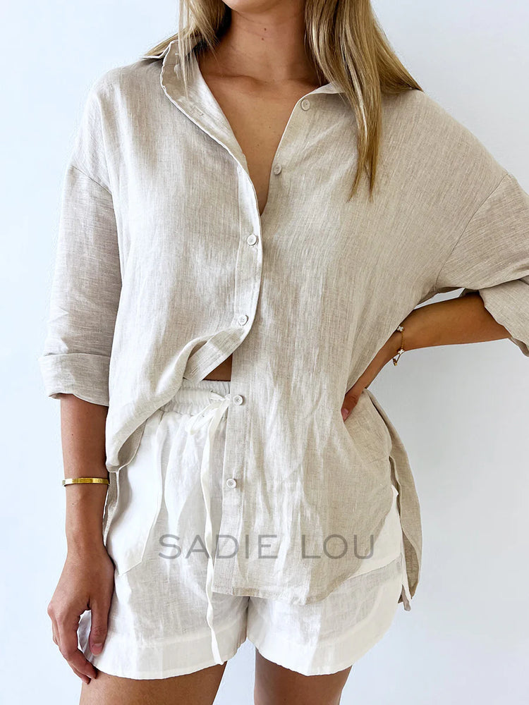 Linen Boyfriend Shirt - Oat