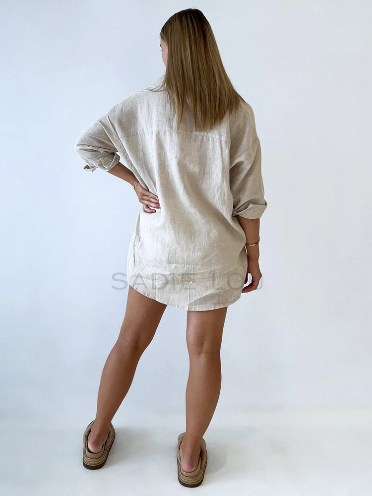 Linen Boyfriend Shirt - Oat