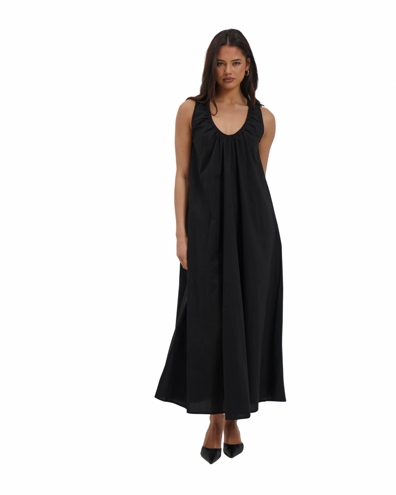 Black Gathered Maxi