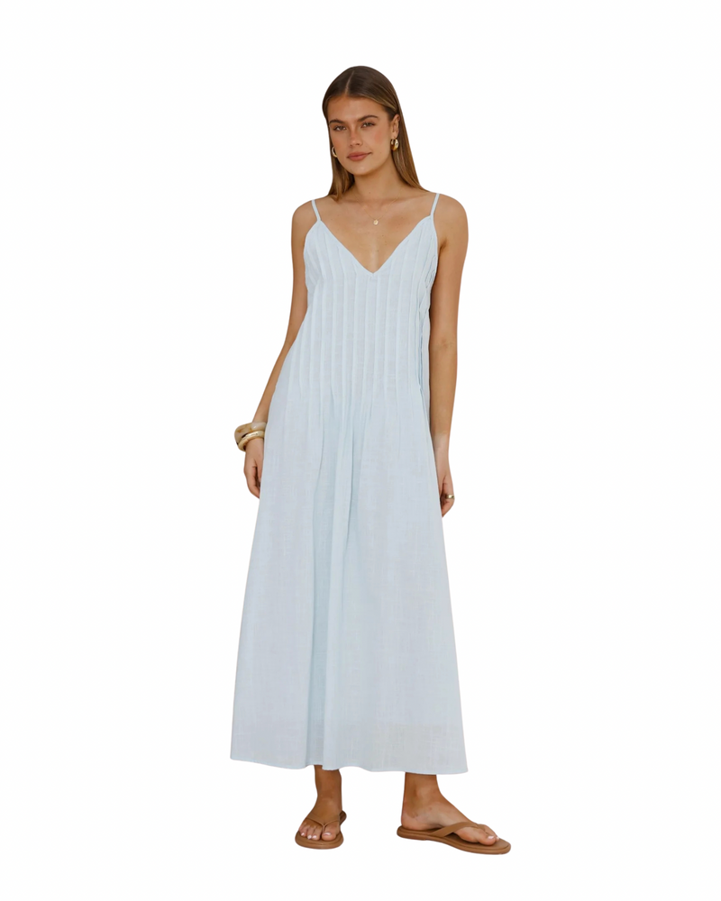 Blue Pleated Maxi Dress