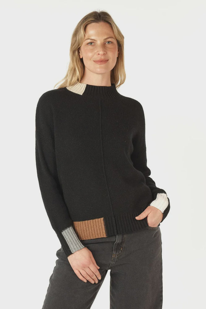 Colour Block Trim Jumper - Black