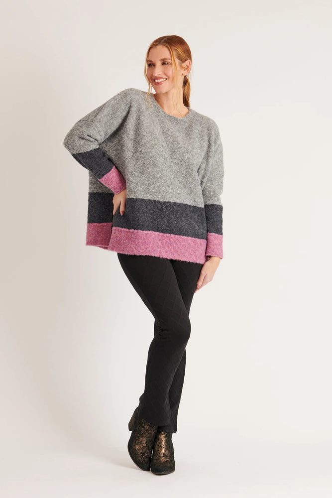 Box Cut Knit - Grey/Pink