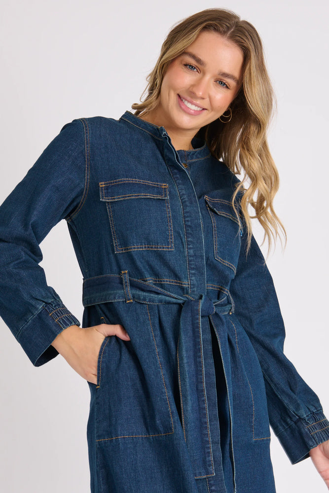 Tie Waist Midi Dress - Denim