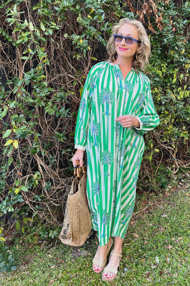 Cabanna Dress - Green/White