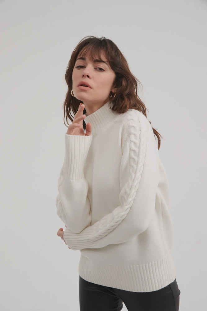 Cable Sleeve Detail Knit - Ivory