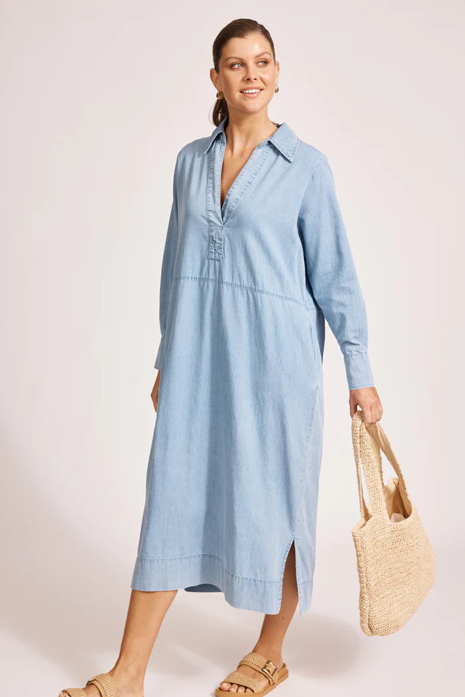 Melenia Denim Collared Dress -Denim
