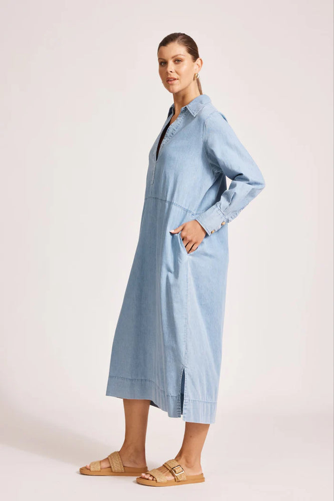 Melenia Denim Collared Dress -Denim