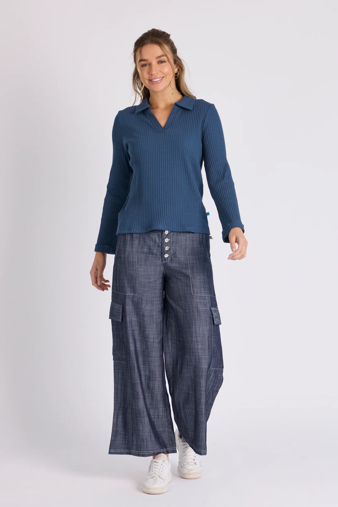 Collared Rib Tee - Blue
