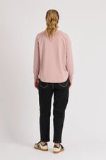 Collar Detail Long Sleeve Tee-Rose