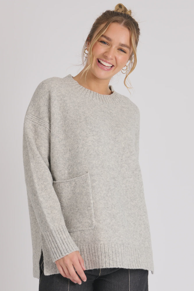 Pocket Front Jumper - Marle Grey