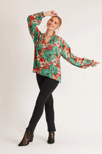 Frill Neck Blouse - Hibiscus