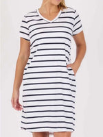 V Neck Betty Dress - White/Navy