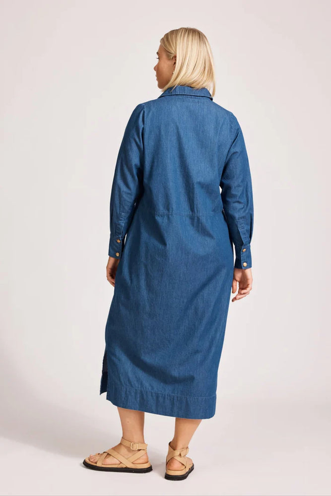 Melenia Denim Collared Dress - Indigo