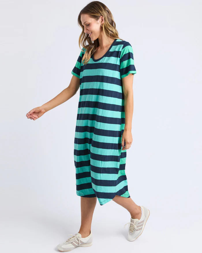 Mercury Stripe Dress - Blue and  Green  stripe