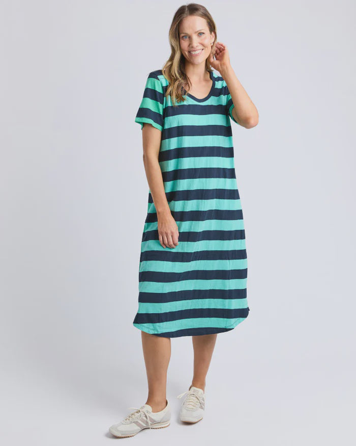 Mercury Stripe Dress - Blue and  Green  stripe