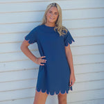 Women's Scallop Dress - Navy/Pink