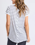 Pima Vee Tee Stripe- White with navy