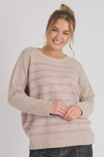 Drop Shoulder Jumper- Beige /Pink Stripe