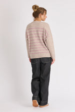 Drop Shoulder Jumper- Beige /Pink Stripe