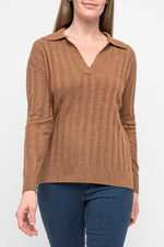 Rib Collared Pullover - Toffee