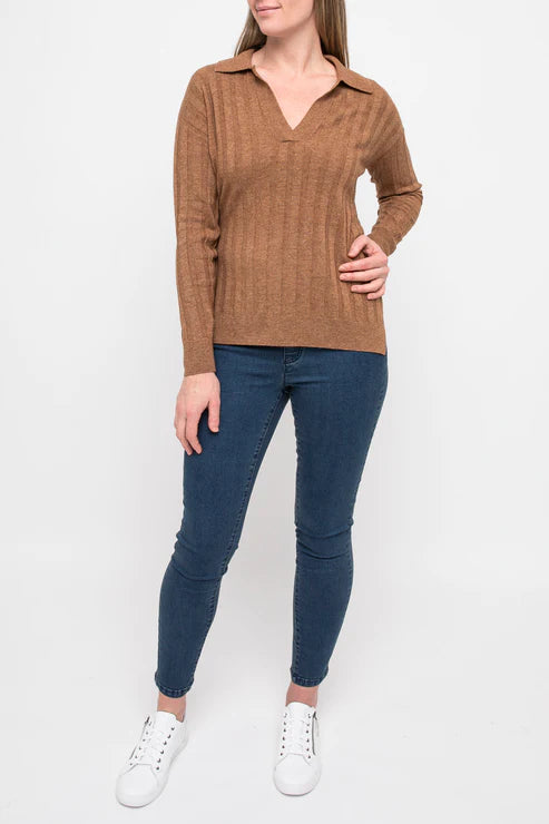 Rib Collared Pullover - Toffee