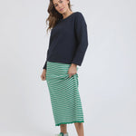 Rosie Stripe Skirt -Pine Green stripe