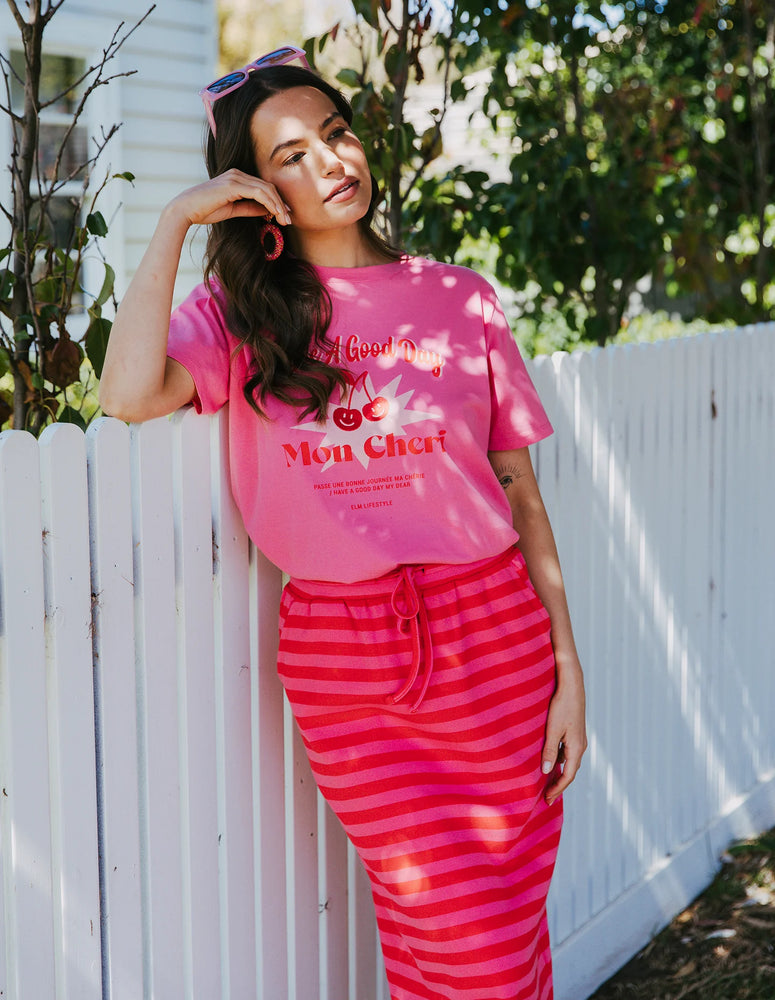 Sunset Stripe Skirt -Bittersweet & Strawberry Pink