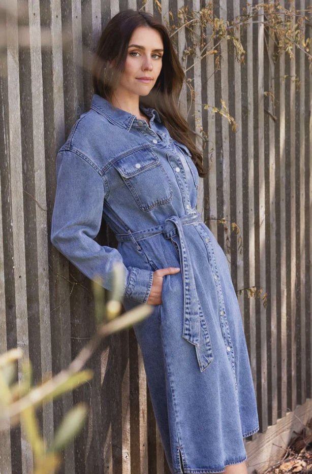 Soft Denim tie Dress - Blue