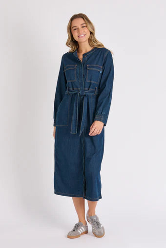 Tie Waist Midi Dress - Denim