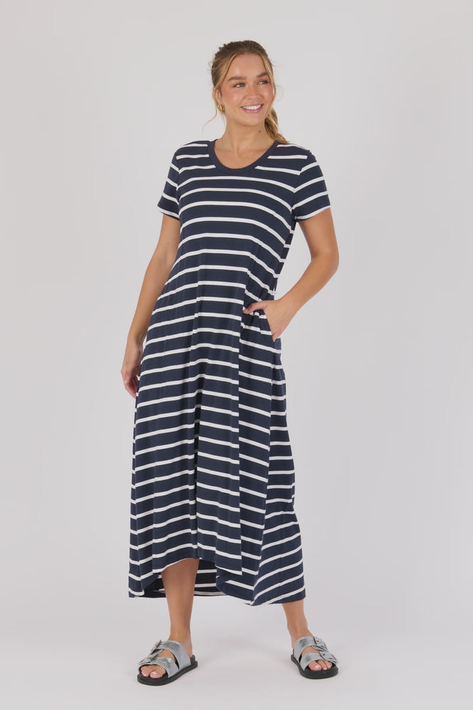Panel TShirt Maxi Dress - Navy/White Stripe