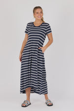 Panel TShirt Maxi Dress - Navy/White Stripe