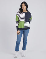 Fig Mixed Knit -Navy,Green Stripe