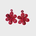 Fuschia Beaded Flower Earrings