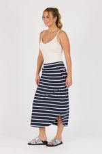 Scoop Hem Midi Skirt - Navy/White Stripe