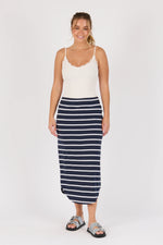 Scoop Hem Midi Skirt - Navy/White Stripe