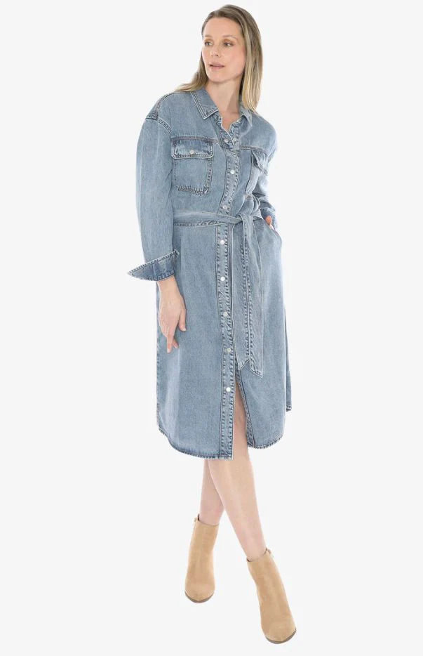 Soft Denim tie Dress - Blue