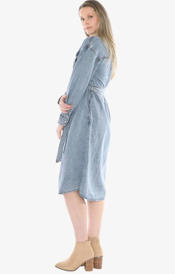 Soft Denim tie Dress - Blue