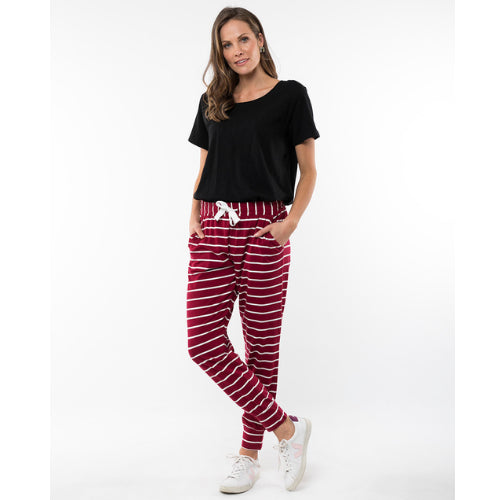 The Lobby Pant - Berry Red/White Stripe