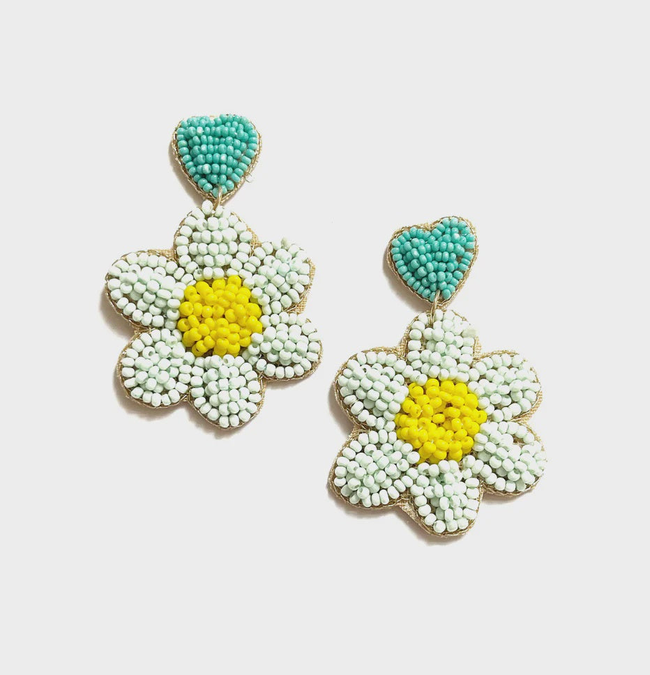 Daisy Beaded Earring - Green