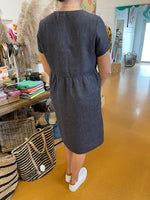 Pocket Front Linen Dress -Charcoal