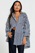 Oversize Shirt in Navy /White Cotton Voile