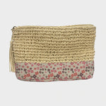 Woven Raffia bag with Pink Flowers