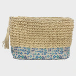 Woven Raffia Bag with Blue Flowers