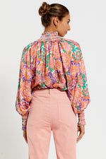 Shirred Neck Top - Peony Floral