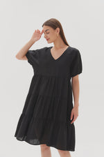 Tiered Linen Dress - Black