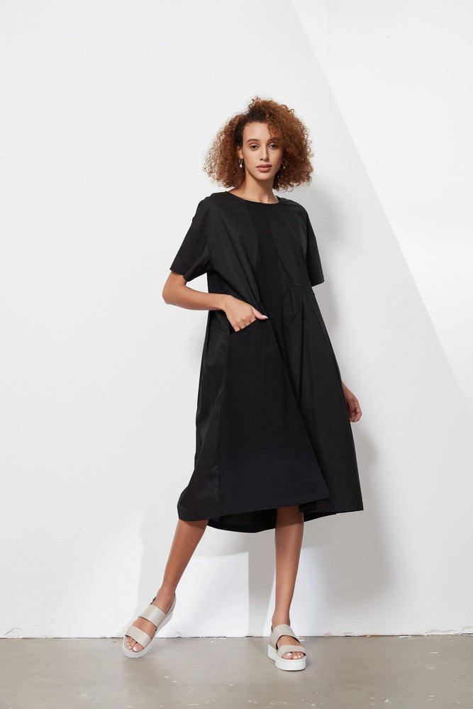 Woven Insert Dress - Black