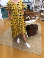 Mustard Floral Button Front Dress