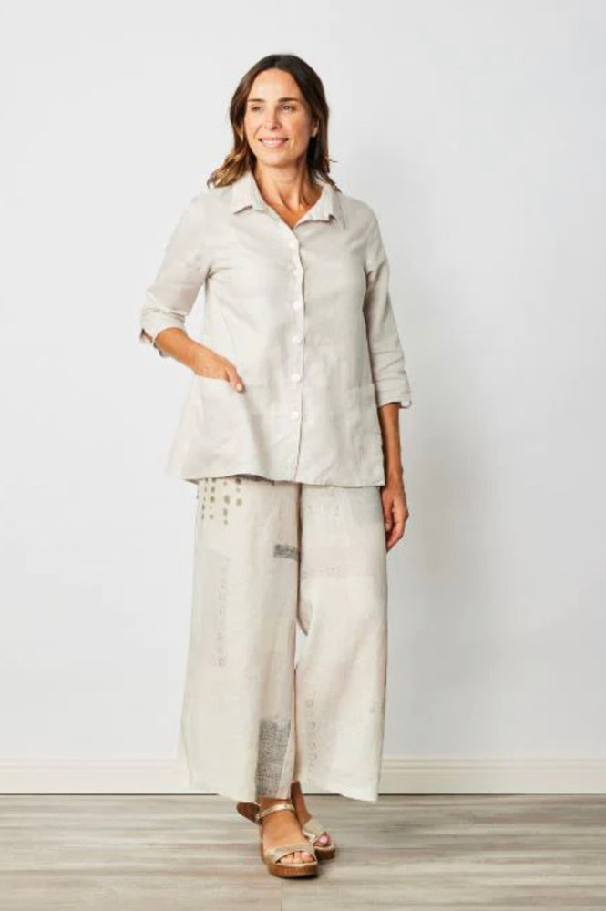 Linen Palazzo pant- olive abstract