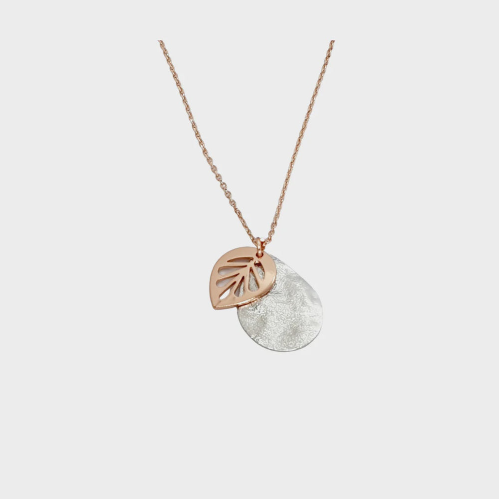 Olive Necklace - Rose Gold Leaf on Silver Teardrop