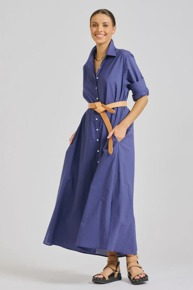 Luna Long Shirt Dress - Navy